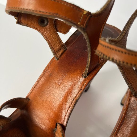 Vintage 70s Bear Traps Wooden & Leather Platform Heel Sandals Women's size 7.5 - Picture 11 of 15